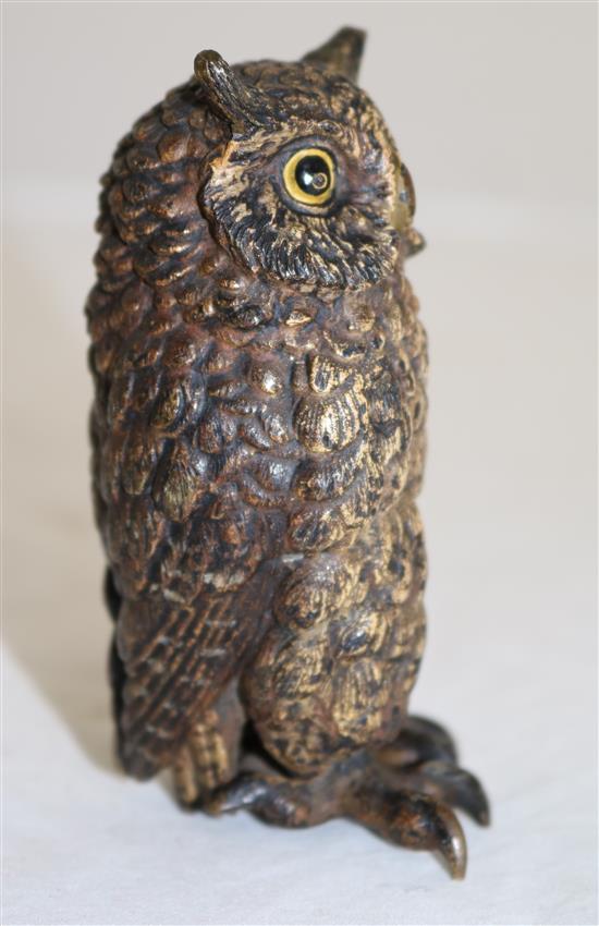 An Austrian cold painted bronze model of an owl, 4in.